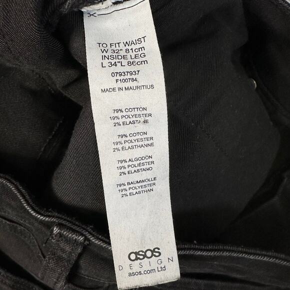 Asos Design Jeans Skinny Mid Rise Men Black W32L34 Distressed Cotton Blend Denim - Picture 5 of 9